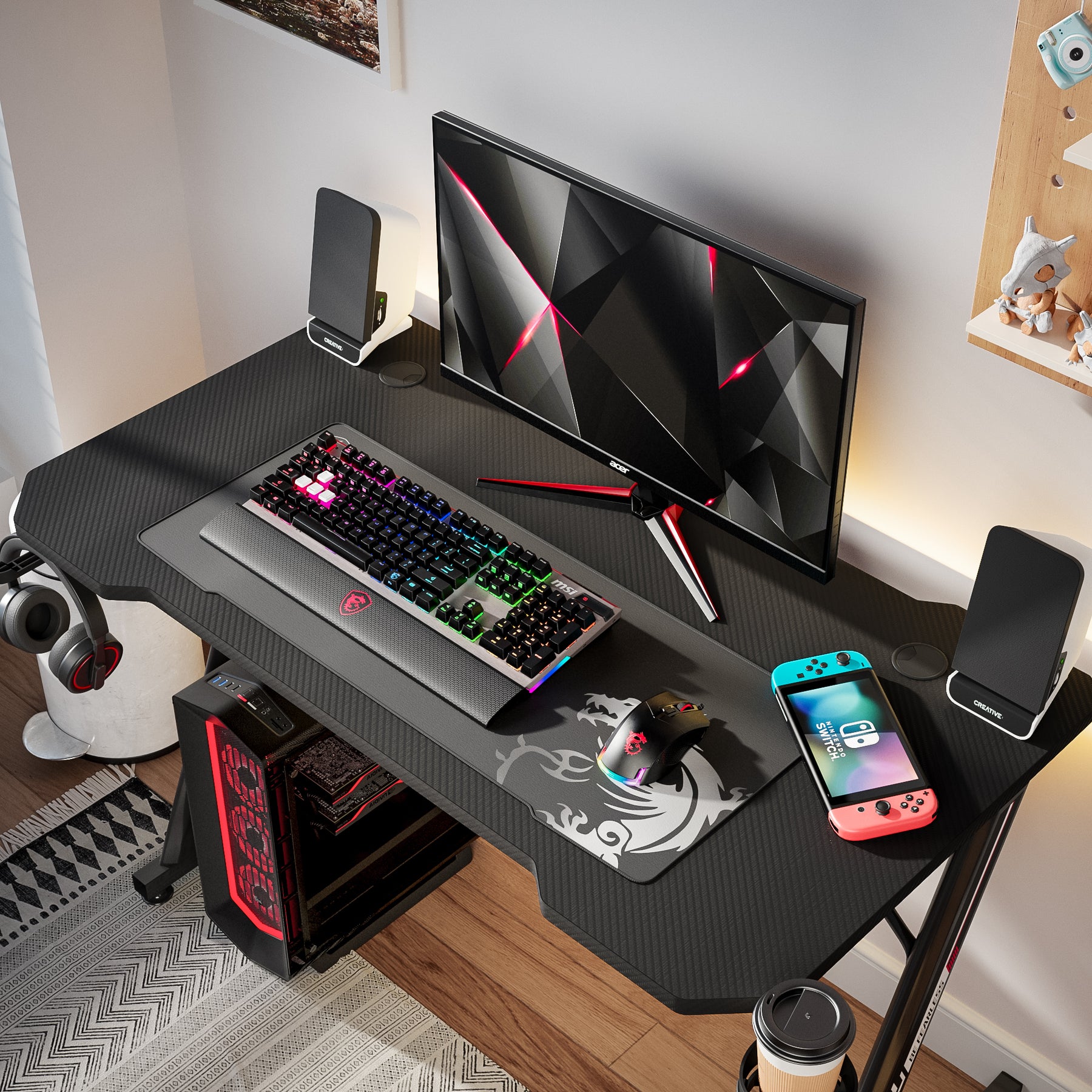 Gaming-Computer-Schreibtisch 110 cm mit Carbonfaser-Schreibtisch und A –  Intimate WM Heart